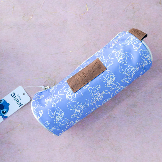 Estuche Cilíndrico Stitch – Azul con Diseño Line Art