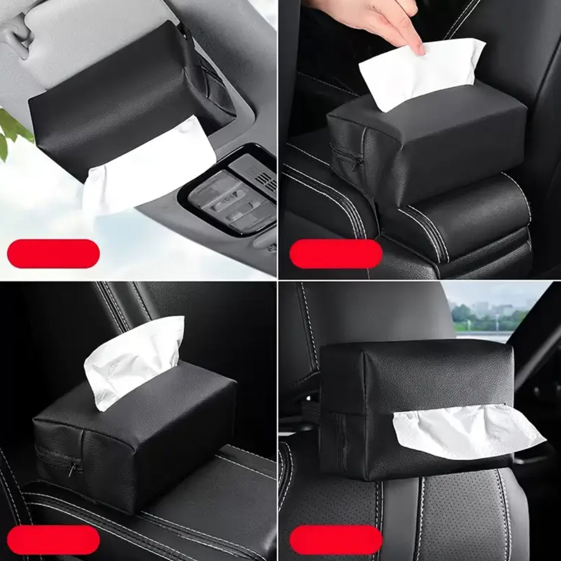 Portapañuelos para auto de cuero sintético